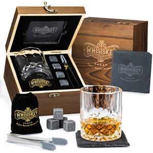 Whisiskey Luxe Whiskey Set - Incl. Whiskey Glas, 6 Whiskey Stones, Onderzetter, Opbergzak, Opbergbox - Whisky Cadeauset