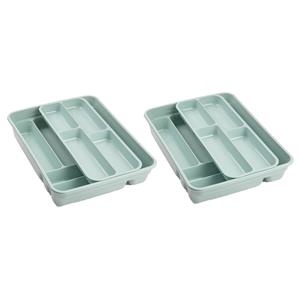 Forte Plastics 2x Stuks Bestekbakken/bestekhouders 2 Lagen Mintgroen L40 X B30 X H7 Cm - Bestekbakken