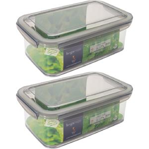 Hega Hogar 2x Voorraad/vershoudbakjes 1,9 Liter Transparant/grijs Plastic 24 X 15 Cm - Vershoudbakjes