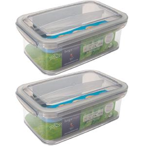 Hega Hogar 2x Voorraad/vershoudbakjes Met Inzettray 1,9 Liter Transparant/grijs Plastic 24 X 15 Cm - Vershoudbakjes