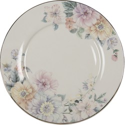 Clayre & Eef Servies Dinerbord Ø 26*2 Cm Wit Porselein Bloemen Eetbord Wit Eetbord