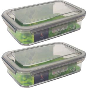 Hega Hogar 2x Voorraad/vershoudbakjes 1,2 Liter Transparant/grijs Plastic 24 X 15 Cm - Vershoudbakjes