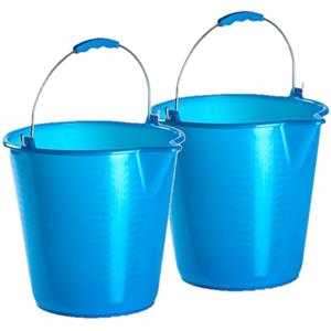 Forte Plastics 2x Stuks Kunststof Emmers Met Schenktuit Blauw 12 Liter - Emmers