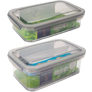 Hega Hogar 2x Voorraad/vershoudbakjes 1,2 En 1,9 Liter Met Tray Transparant/grijs Plastic 24 X 15 Cm - Vershoudbakjes