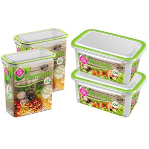 Hega Hogar 4x Voorraad/vershoudbakjes 2,5 En 2 Liter Transparant/groen - Vershoudbakjes