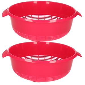 Forte Plastics set van 2x stuks kunststof keuken vergiet van 27 x 10 cm roze -