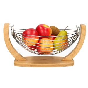 Trendoz Fruitschaal/fruitmand hangend in voet hout/metaal 36 x 21 x 18 cm -