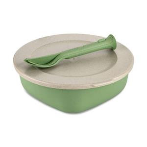 KOZIOL Frischhaltedose »Set Connect Box Ready Nature Leaf Green, 1.3 L«, Kunststoff-Holz-Mix, (Set), mit Besteck-Set Klikk Pocket