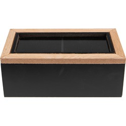 Clayre & Eef Theedoos 18*9*7 Cm Zwart Bruin Mdf Glas Doosje Thee Kist Theebox Zwart Doosje Thee Kist