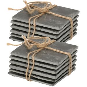 Secret de Gourmet Set van 12x vierkante onderzetters voor glazen 10 x 10 cm leisteen -