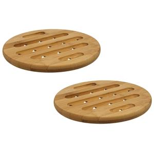Secret de Gourmet 2x Stuks ronde pannen onderzetter bruin 18 cm van bamboe -