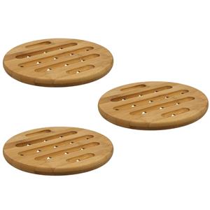 Secret de Gourmet 3x Stuks ronde pannen onderzetter bruin 18 cm van bamboe -