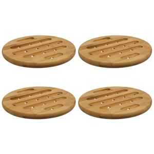 Secret de Gourmet 4x Stuks ronde pannen onderzetter bruin 18 cm van bamboe -