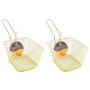 8x Stuks Gouden Patat/snack Serveermandjes/frietmandjes 14 Cm - Tafeldecoratie - Patat/snack Serveren In Een Mandje