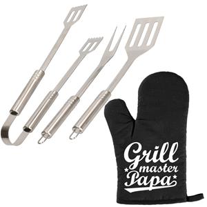 Alpina Barbecue/bbq Gereedschap 3-delige Set 33 Cm Van Rvs Met Bbq Handschoen Grillmaster Papa - Barbecuegereedschapset