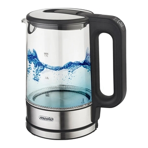 Mesko Wasserkocher MS 1301B 1,7 Liter, Glaskessel mit LED-Beleuchtung Edelstahl/Schwarz