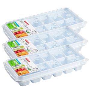 Forte Plastics 3x stuks Trays met ijsblokjes/ijsklontjes vormpjes 12 vakjes kunststof wit met afsluitdeksel