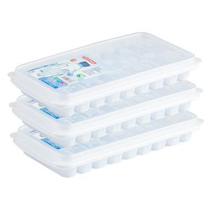 Forte Plastics 3x stuks Trays met Flessenhals ijsblokjes/ijsklontjes ijsblok staafjes vormpjes 10 vakjes kunststof wit met afsluit deksel