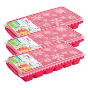 Forte Plastics 4x stuks Trays met ijsblokjes/ijsklontjes vormpjes 12 vakjes kunststof roze met afsluitdeksel