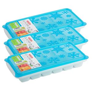 Forte Plastics 4x stuks Trays met ijsblokjes/ijsklontjes vormpjes 12 vakjes kunststof wit met blauwe afsluitdeksel