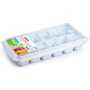 Forte Plastics Tray met ijsblokjes/ijsklontjes vormpjes 12 vakjes kunststof wit met afsluitdeksel