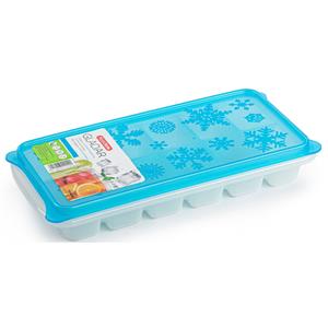 Forte Plastics Tray met ijsblokjes/ijsklontjes vormpjes 12 vakjes kunststof wit met blauwe afsluitdeksel