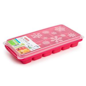 Tray met ijsblokjes/ijsklontjes vormpjes 12 vakjes kunststof roze met afsluitdeksel