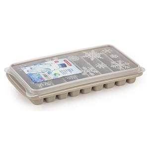 Forte Plastics Tray met Flessenhals ijsblokjes/ijsklontjes ijsblok staafjes vormpjes 10 vakjes kunststof taupe met afsluit deksel