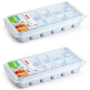 Forte Plastics 2x stuks Trays met ijsblokjes/ijsklontjes vormpjes 12 vakjes kunststof wit met afsluitdeksel