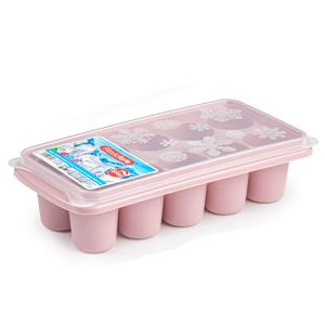 Forte Plastics Tray met dikke grote ronde blokken van 6.5 cm ijsblokjes/ijsklontjes vormpjes 10 vakjes kunststof oud roze met afsluit deksel