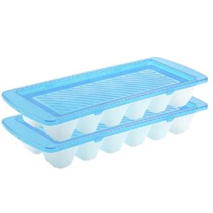 Forte Plastics Set van 2x stuks ijsblokjes/ijsklontjes maken bakjes met afsluitbare deksel blauw 28 cm - 12 stuks voor gekoelde drankjes
