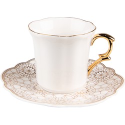 Clayre & Eef Kop En Schotel 95 Ml Wit Porselein Servies Cadeau Voor Haar Cappuccino Wit Servies Cadeau Voor Haar