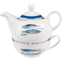 Clayre & Eef Tea For One 400 Ml Wit Porselein Vissen Theepot Set Cadeau Voor Haar Theepot Met Kopje Wit Theepot Set