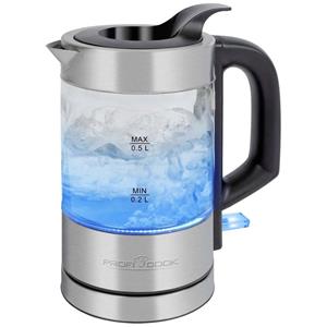 ProfiCook Wasserkocher PC-WKS 1228 G, Wasserkocher Edelstahl beleuchtet, 0,5 Liter Mini Wasserkocher mit blauer Beleuchtung, Teekocher Reisewasserkocher klein/Wasserkocher klein ideal für Reise B