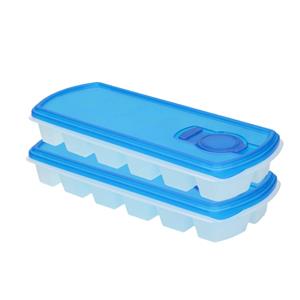 Forte Plastics Voordeelset van 2x stuks iJsblokjes/ijsklontjes maken bakjes met afsluit deksel blauw 26 cm - 12 stuks per verpakking