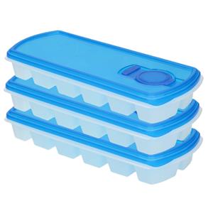 Forte Plastics Voordeelset van 3x stuks iJsblokjes/ijsklontjes maken bakjes met afsluit deksel blauw 26 cm - 12 stuks per verpakking