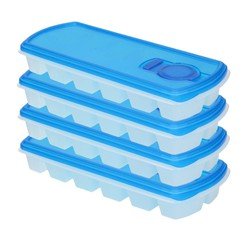 Forte Plastics Voordeelset van 4x stuks iJsblokjes/ijsklontjes maken bakjes met afsluit deksel blauw 26 cm - 12 stuks per verpakking