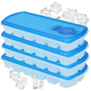 Forte Plastics Voordeelset van 4x stuks iJsblokjes/ijsklontjes maken bakjes met afsluit deksel blauw 26 cm - 12 stuks per verpakking