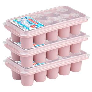 Forte Plastics 3x stuks Trays met dikke grote ronde blokken van 6.5 cm ijsblokjes/ijsklontjes vormpjes 10 vakjes kunststof oud roze met afsluit deksel