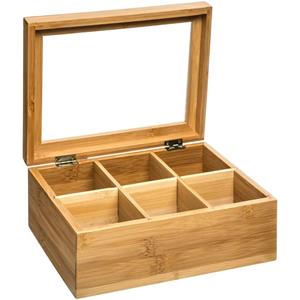 Secret De Gourmet Theedoos/theekist 6-vaks 22 x 15 cm van bamboe hout - Theezakjes doos/kist