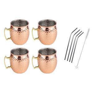 Hi Set van 4x Cocktailbekers/cocktailglazen Moscow Mule 500 ml - Inclusief 4x RVS herbruikbare rietjes