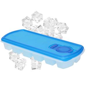 Forte Plastics Voordeelset van 1x stuks iJsblokjes/ijsklontjes maken bakjes met afsluit deksel blauw 26 cm - 12 stuks per verpakking