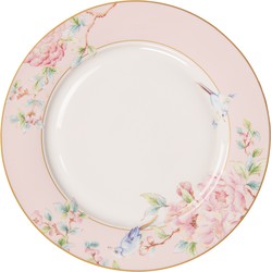 Clayre & Eef Dinerbord Ø 27 Cm Roze Wit Porselein Bloemen Eetbord Groot Bord Roze Eetbord Groot Bord