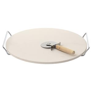 BBQ/oven pizzasteen rond keramiek 33 cm met handvaten incl. pizzasnijder - Pizzaplaten