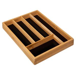 5Five Bestekbak/keuken organizer 5-vaks zwart bamboe 34 x 25 cm - Bestekbakken