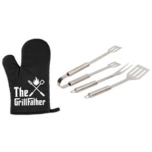 Trendoz Barbecue/bbq Gereedschap 3-delige Set 33 Cm Van Rvs Met Bbq Handschoen The Grillfather - Barbecuegereedschapset