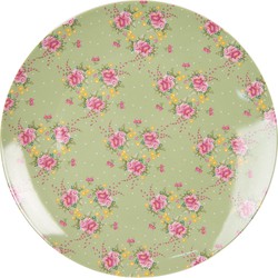 Clayre & Eef Dinerbord Ø 26 Cm Groen Beige Porselein Rond Bloemen Eetbord Groot Bord Groen Eetbord Groot Bord