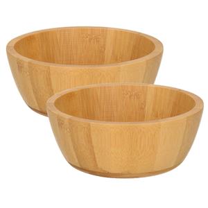 Set van 4x stuks slakommetje / salade schaal bamboe naturel 15 cm -