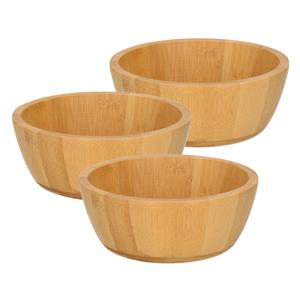 Set van 6x stuks slakommetje / salade schaal bamboe naturel 15 cm -