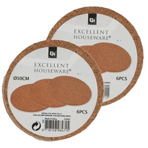 Excellent Houseware Onderzetters voor glazen - 12 stuks - kurk - D10 cm -